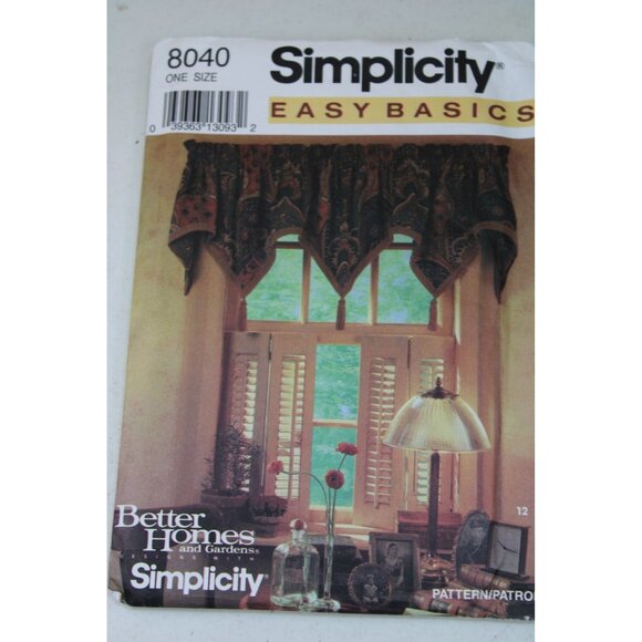 UNCUT Simplicity 8040 Pattern Valance Shade1992 Vintage Better Homes 93600 - Picture 1 of 3